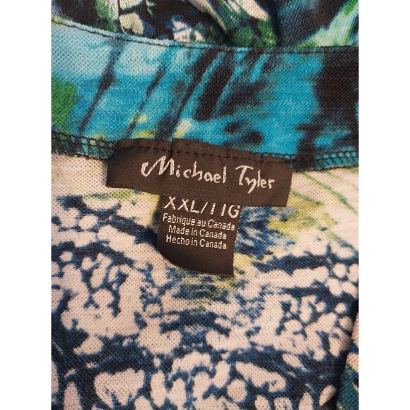 Michael Tyler Tunic Top Sz XXL Vibrant Abstract Semi-Sheer Button Up Boho Wild - Picture 7 of 8